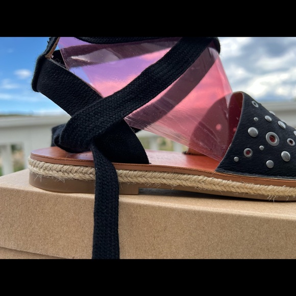 🍀 Lucky Brand Daytah2 Black Mumbai Nubuck Leather Ankle Tie Sandals Size 7M - Picture 5 of 9